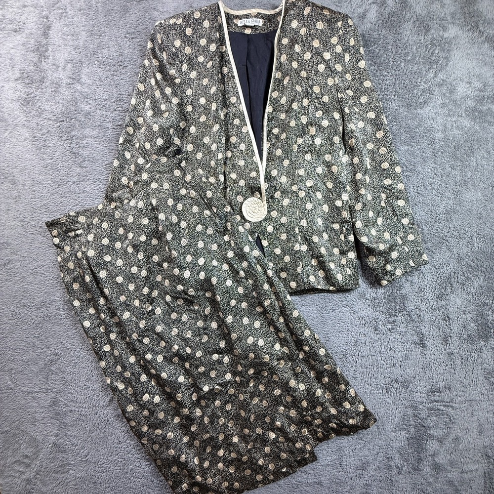 Bella Giada Silk Jacket Skirt Set Vintage 80s Womens 8 Art To Wear Abstract